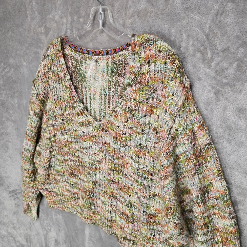 Free People Sweater Women S Multicolor V-Neck Oversized Chunky Knit Boho Earthy - Picture 11 of 16